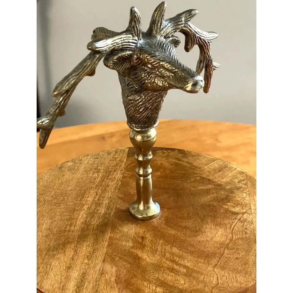 Vtg Pewter Stag Deer & Solid Wood Serving Pedestal Cupcake Platter Cake Dessert